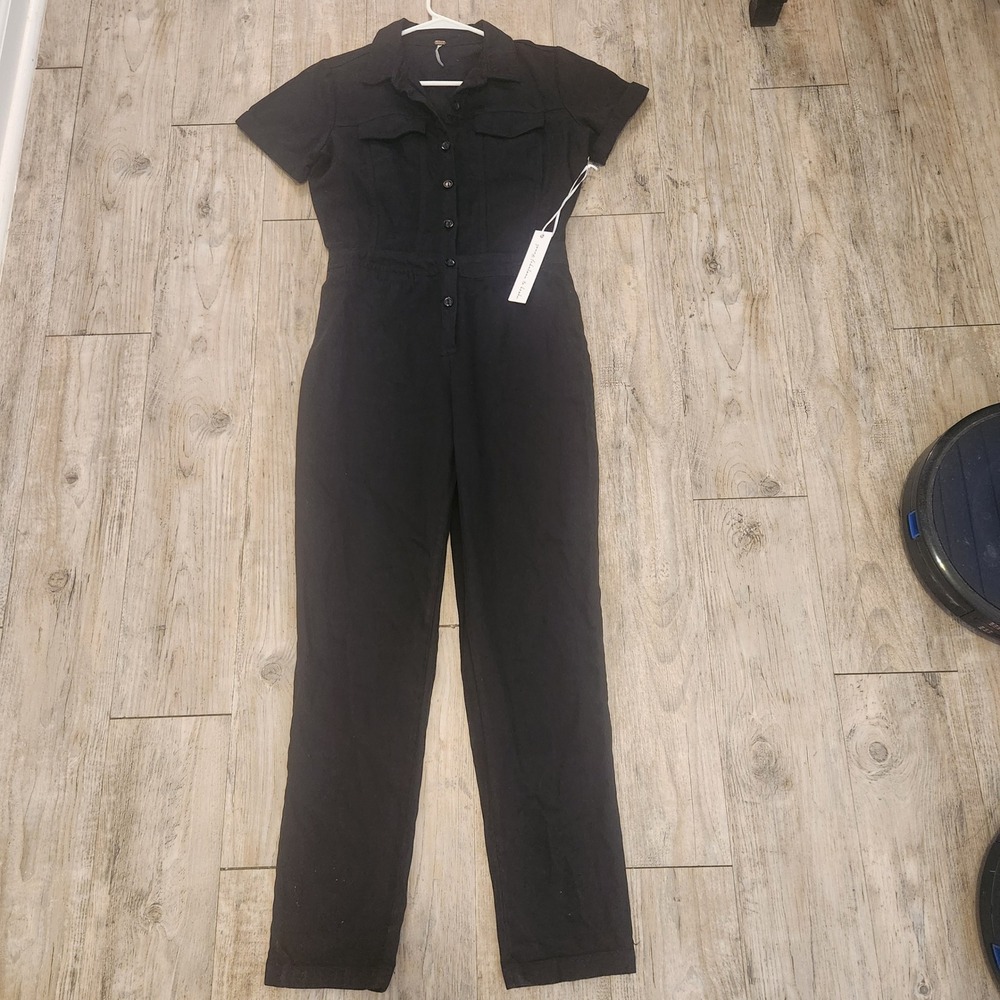Young Fabulous & Broke Black Utility Jumpsuit Short Sleeve Button Front XS NWT